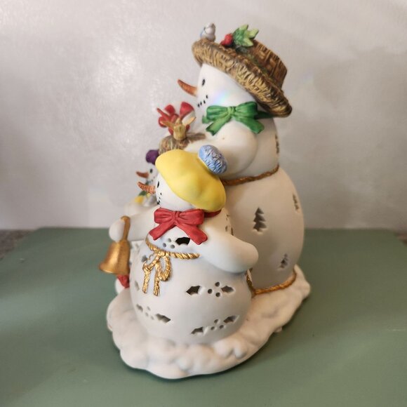 Snowman Family Ceramic Tealight Candle Holder Figurine Retired Snowbell PartyLit - Picture 5 of 12